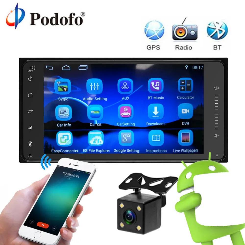 

Podofo 7" HD 2 Din Android Gps Radio Player For Toyota Full Touch Bluetooth Car Multimedia Player MP5 Player Wifi Autoradio