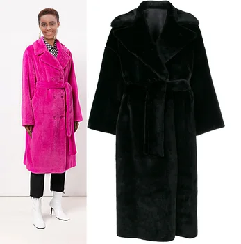 

WT-048 New Fashion S-4XL Winter Women Clothes Faux Fur Coat 2018 Fox Fur Trench Coat turtleneck female imitation fur coat