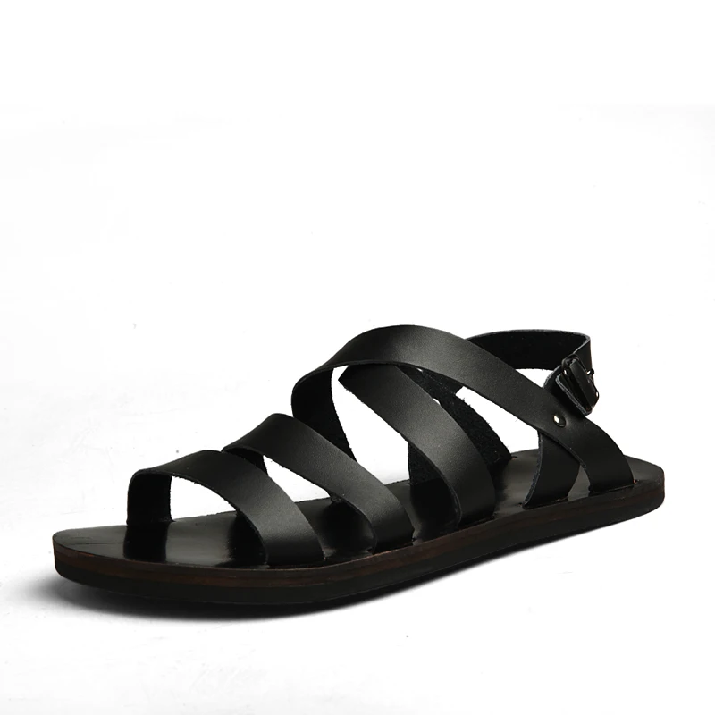 

Cow Split Leather Black luxury Sandals Men Clogs Shoes Mens Sandles Summer Slippers Garden Shoes Men New 2019 sandalias hombre