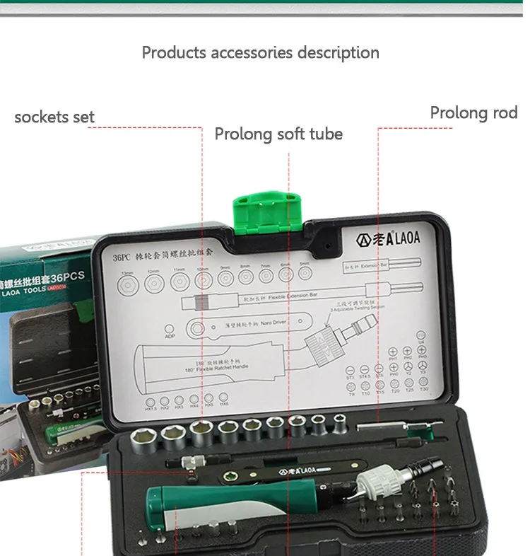 LAOA 36 шт. Отверток Наборы С S2 Бит Hex Шлиц Phillips Y-shaped Пентакль Torx Бит Ручной Инструмент pdr Комплект Outillage инструмент для ремонта авто инструменты набор инструментов ящик для инструментов