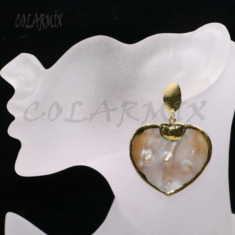 

4 Pairs Gold color plated pearls earrings Natural shell heart pearls earrings fashion jewelry earrings gift for lady 6111