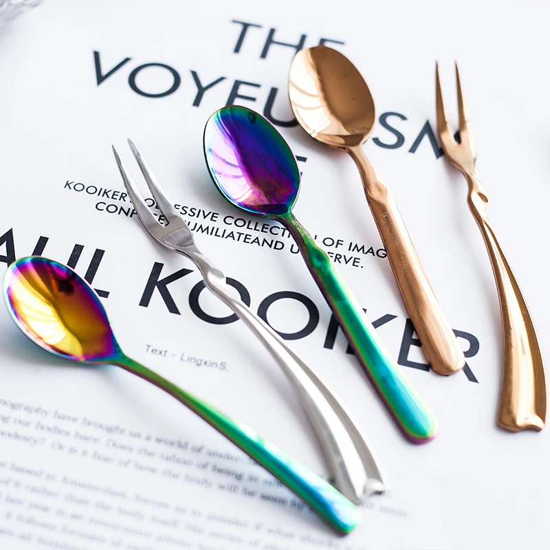 

Stainless steel cutlery original design handle coffee spoon fruit fork multiple colors choose household items