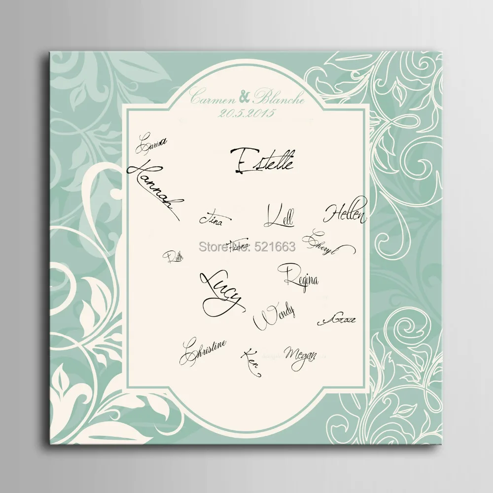 

Guest Signature DIY Party Gift Wedding Canvas Signing Board Canvas Painting-Shallow Green Pattern Wedding Decoration