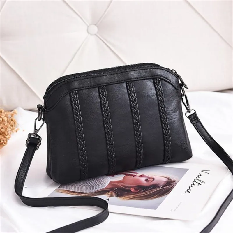 عارضة سيدة Crossbody أكياس المرأة لينة بو الجلود حقائب كتف للإناث الأم صغيرة أسود مخطط نسج نمط حقيبة ساعي
