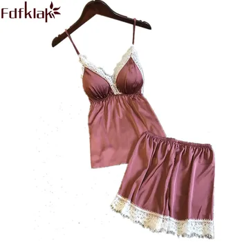 

Summer 2019 Pyjama Sexy Pajamas Pijama Femme 2 Piece Womens Night Pyjama Suit Silk Home Clothes For Women Sleeveless Fdfklak