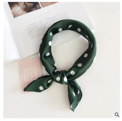

retro vintage dark green base white spots silk rayon square scarves hairband headscarves hair accessory for women