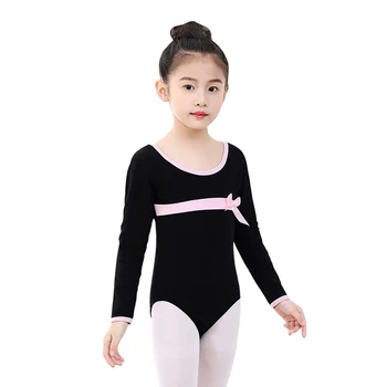 

Girls Ballet Leotards Dancewear Bodysuits Kids Children Long Sleeve Bow Tie Athletic Gymnastics Costumes