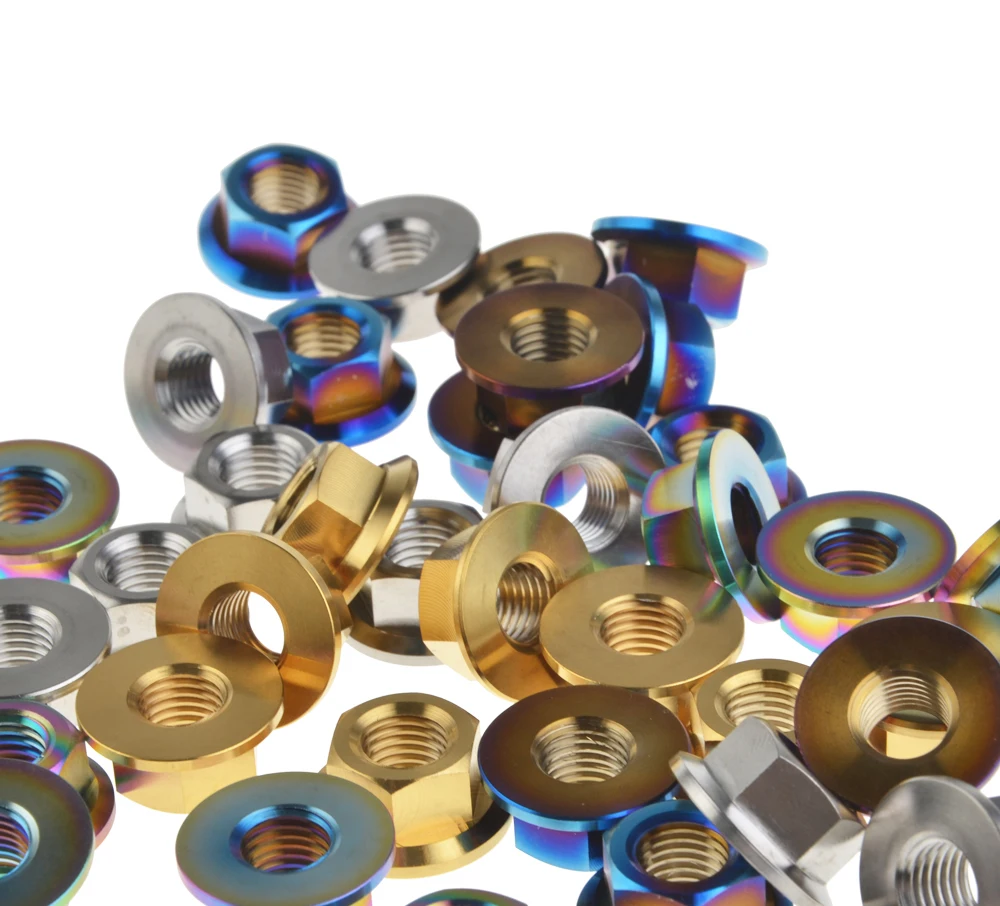 

M6 M8 M10 1.25 / 1.5mm Rainbow Titanium alloy Bicycle Motorcycle Ti Flange Nuts Bolts Screw Nut