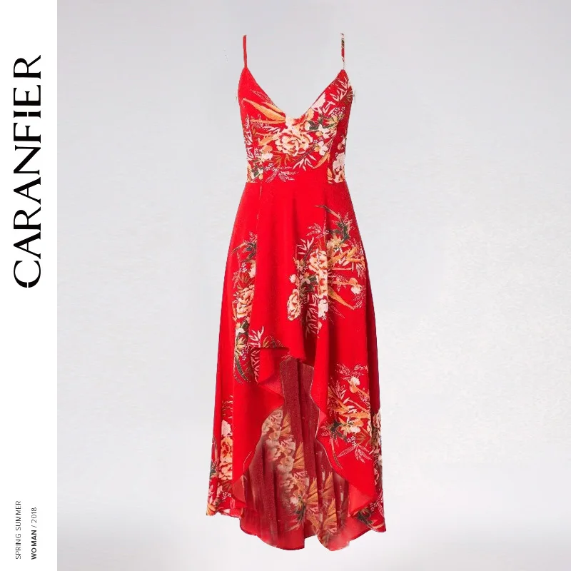 CARANFIER 2018 летнее платье Сексуальная Для женщин пляжное нерегулярные отворотом