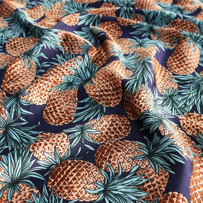 Cute Pineapple Patterned Material Soft Lycra Crepe Satin Charmeuse