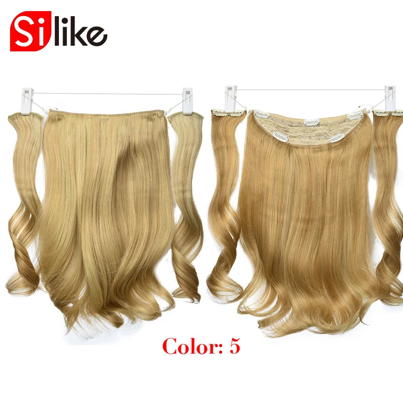 Silike рыбий волос на заколках для наращивания, Синтетические длинные волнистые вьющиеся 18 дюймов, секретные невидимые три шиньона, коричневый блонд - Цвет: 5