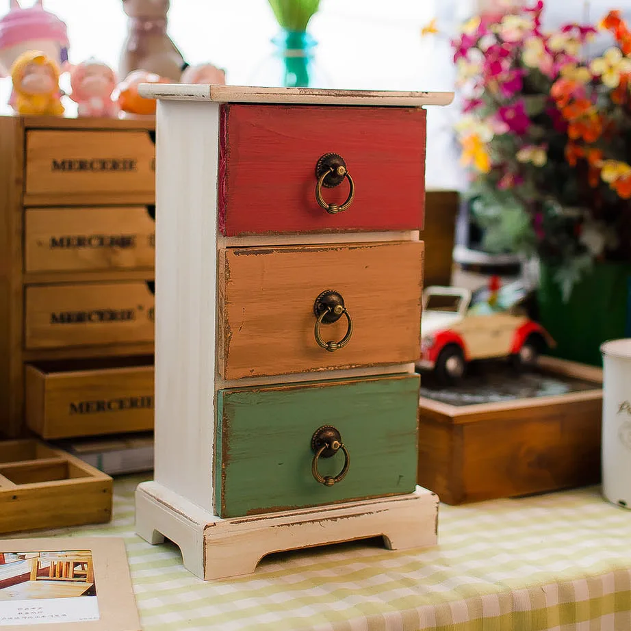 

Free Shipping! Vintage Style Wooden Storage Drawers 3 Drawers Wooden Box Storage Case Home Decoration Gift