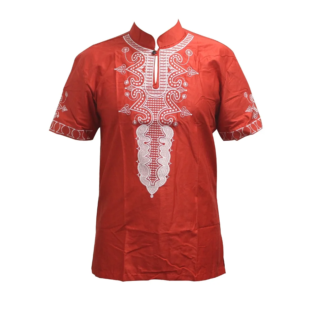 Dashikiage Африканский 4 цвета хлопок Dashiki вышитые традиционные рубашки унисекс в нигерийском стиле местный Анкара Топ - Цвет: Красный