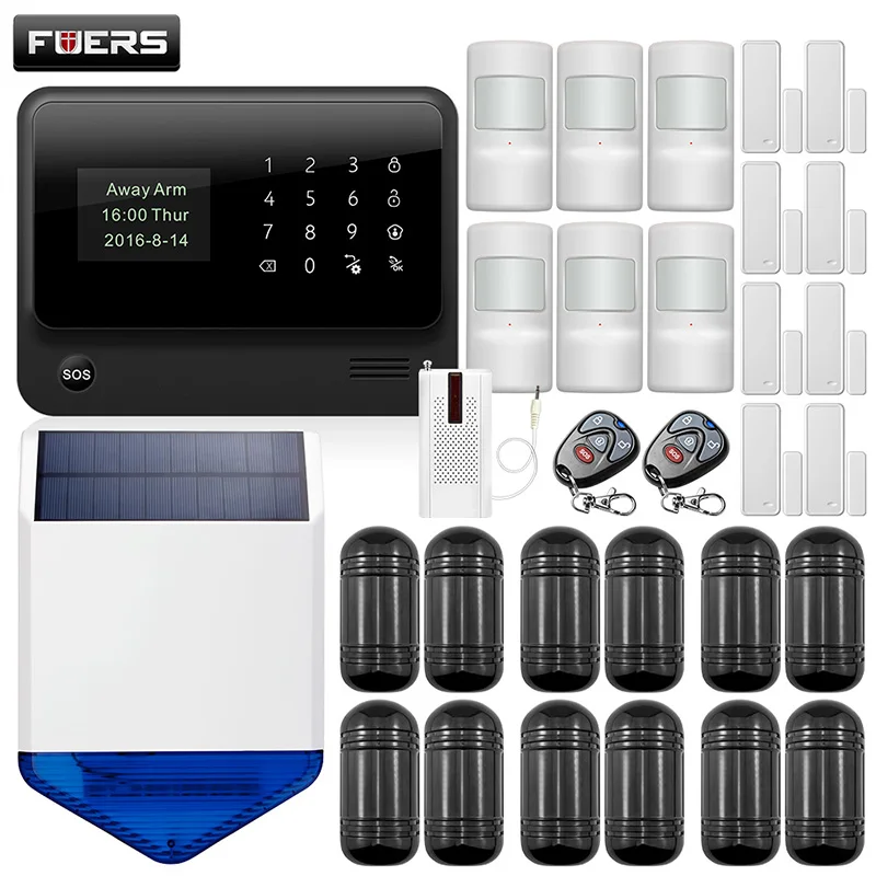 

Fuers New Home Security Alarm System Wireless WiFi GSM burglar System 100m wireless IR beams IOS Android APP Remote Control