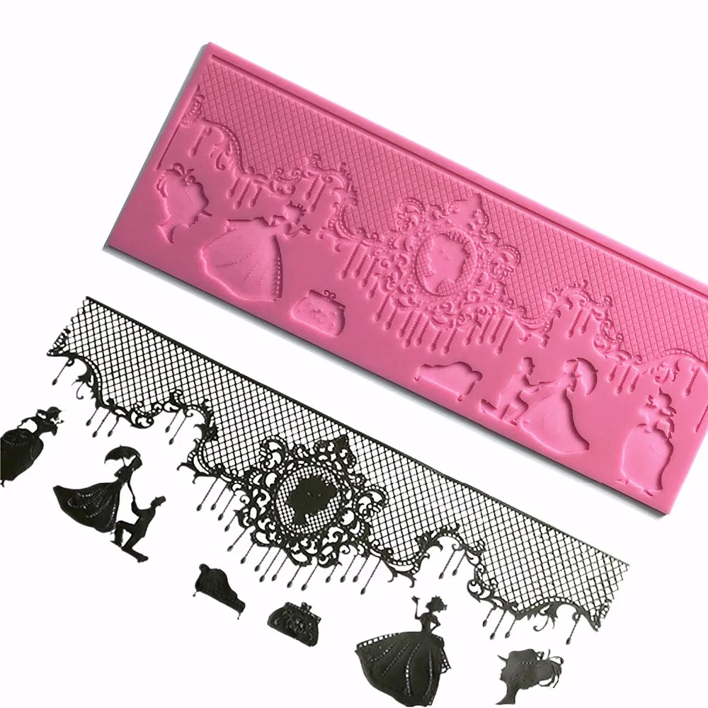 

Lace mold silicone food grade The Pad Tuba wedding propose cake mold fondant decorating tools border Chocolate Clay