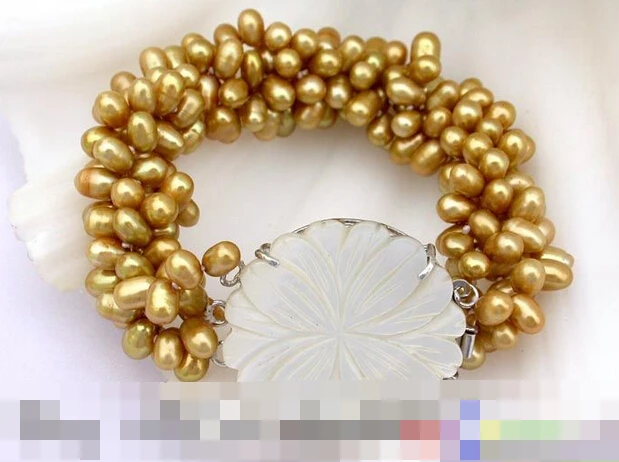 

FREE SHIPPING>>>@@ > 01322 4strands 8" champagne pearl bracelet bangle shell