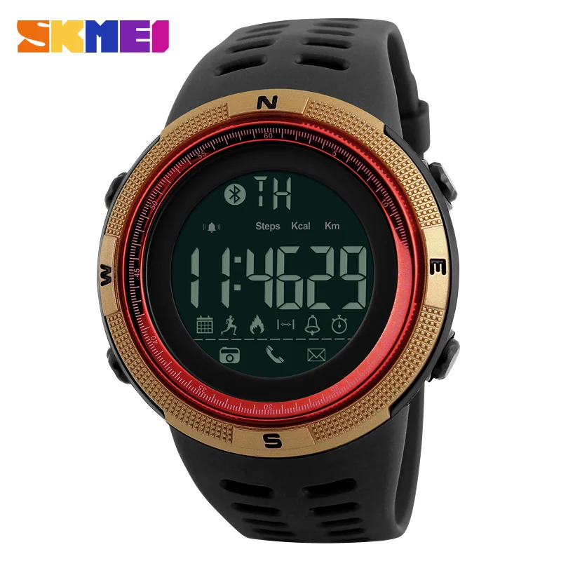 SKMEI Men Smart Watch Chrono Calories Pedometer Multi-Functions Sports Watches Reminder Digital Wristwatches Relogios 1250 - Цвет: Gold Red