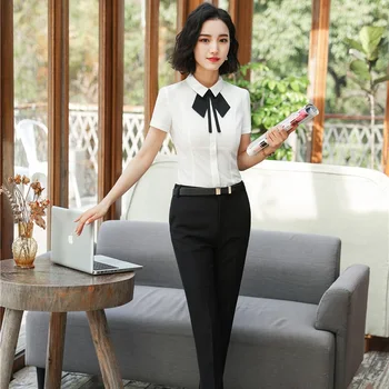 

Novelty Ladies Pants Suits for Women Business Suits With Two Piece Blouses and Pant Sets Elegant Office Uniforms Plus Size