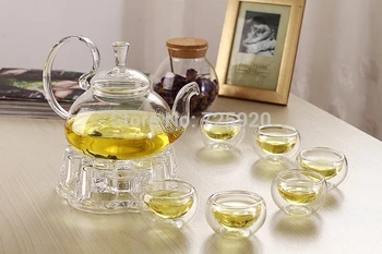 

7pcs/set High Quality heat resistant glass teapot 1pcs teapot+6pcs double layer glass tea cup JO 1055