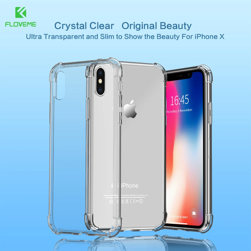 Противоударный чехол FLOVEME для iPhone X 8 7 прозрачный из ТПУ и резины чехлы телефонов