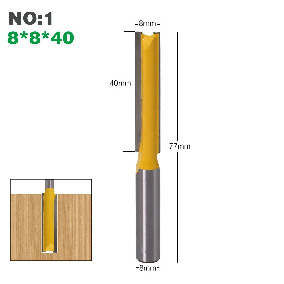1 шт. 8 мм хвостовик прямой/Dado фреза для дерева карбида вольфрама длинные прямые фрезерные фреза по дереву фреза - Cutting Edge Length: NO1