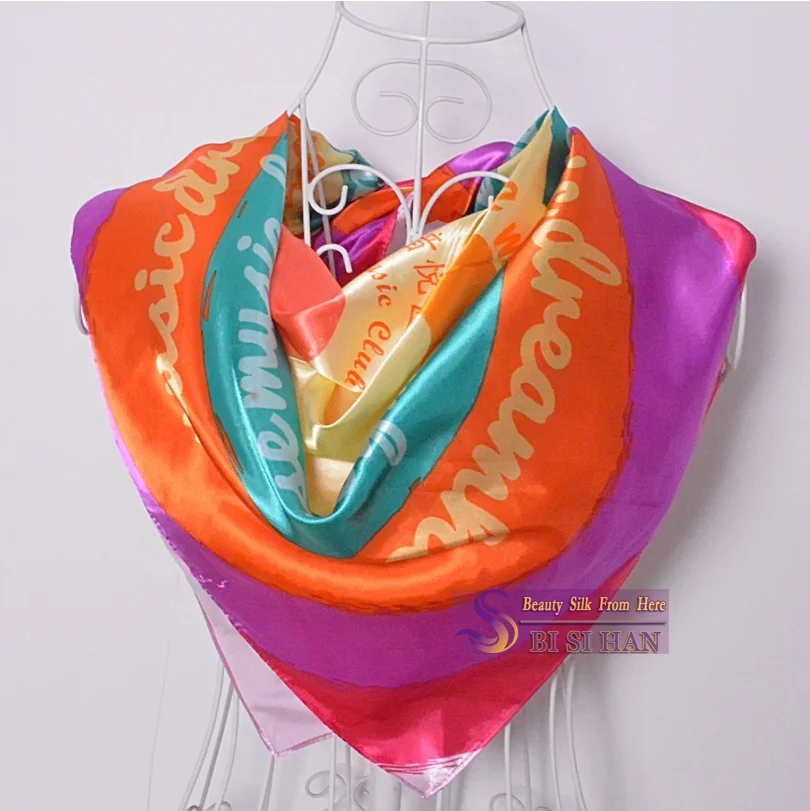 [BYISFA] женский шелковый шарф Обертывания Европейский стиль дизайн атласный большой квадратный шарф с принтом бренд женский синий шелковый шарф 90*90 см - Цвет: 263