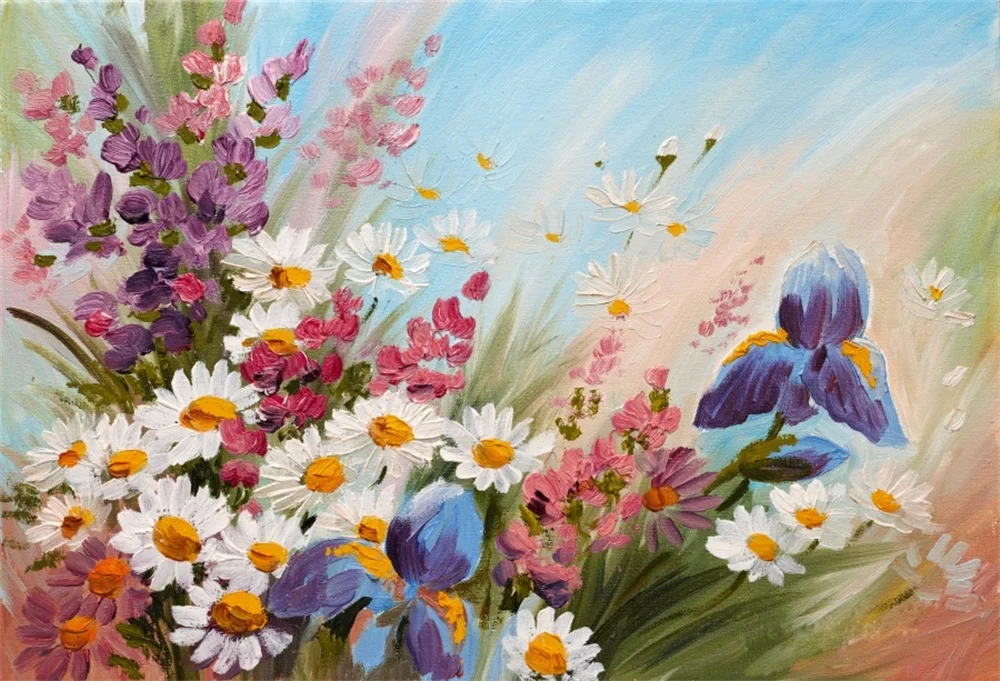 

Laeacco Colorful Flowers Painting Photography Backgrounds Customized Photographic Backdrops For Photo Studio