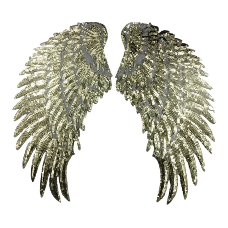 

2Pcs/pair Wings Patches Gold Sliver Sequined Patch Sew On Iron On Clothes Patch 3D Feather Applique DIY Wings Stickers Wedding