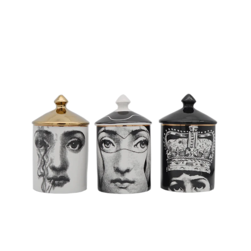

Fornasetti Candle Holder Jewerlry Storage Dressiing Pen Jar Cup Makeup Pen Organization Holder Human Face Desk Decorative Cup