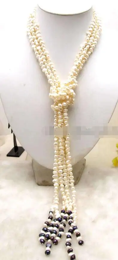 

FREE SHIPPING HOT sell new Style >>>>SALE! Supper Long 45'' 6-7mm White Baroque natural Pearl 3 Strands Necklace