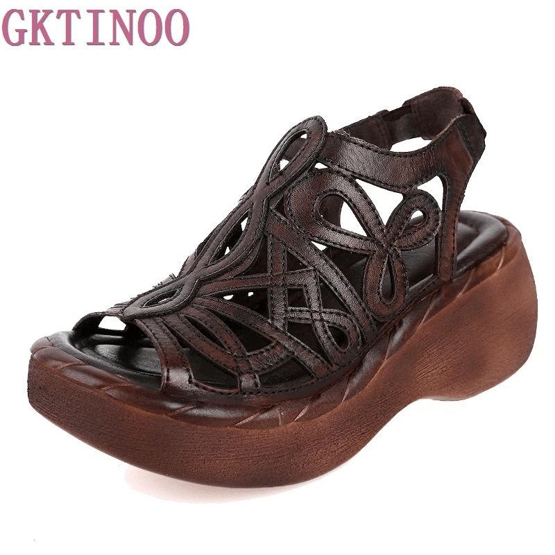 100% Genuine Leather Women Sandals Cut Out Platform Wedges Cowhide Open Toe Handmade Summer Women's Shoes S3197 100% Genuine Leather Women Sandals Cut Out Platform Wedges Cowhide Open Toe Handmade Summer Women's Shoes S3197