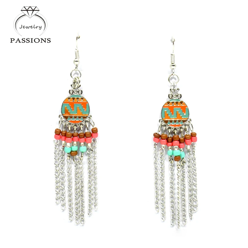 

PASSIONS Bohemian Jewelry Rome Style Earrings Maxi Brincos Colorful Dangle Earrings Gold&Silver Tassel Drop Earings For Women