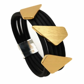 

YD&YDBZ Trendy Alloy Gold Bracelets Women Charm Bracelet Geometric Rubber Jewelry Black Rope Elasticity Rope Handmade Wholesale