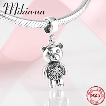 

925 Sterling Silver Cute Little bear zircon Pendants bead fashion accessories Jewelry making fit Original Pandora Charm Bracelet