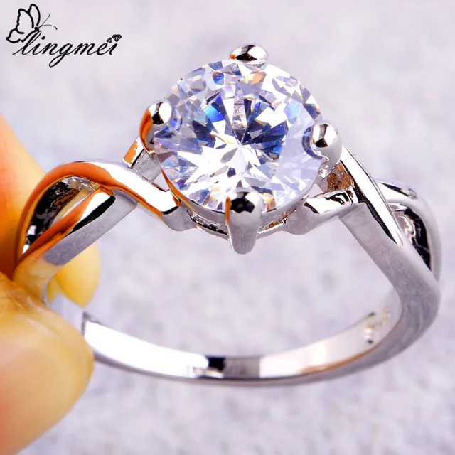 lingmei Free Shipping Wholesale Round Cut AAA White CZ Silver Ring Size 6 7 8 9 lingmei Free Shipping Wholesale Round Cut AAA White CZ Silver Ring Size 6 7 8 9
