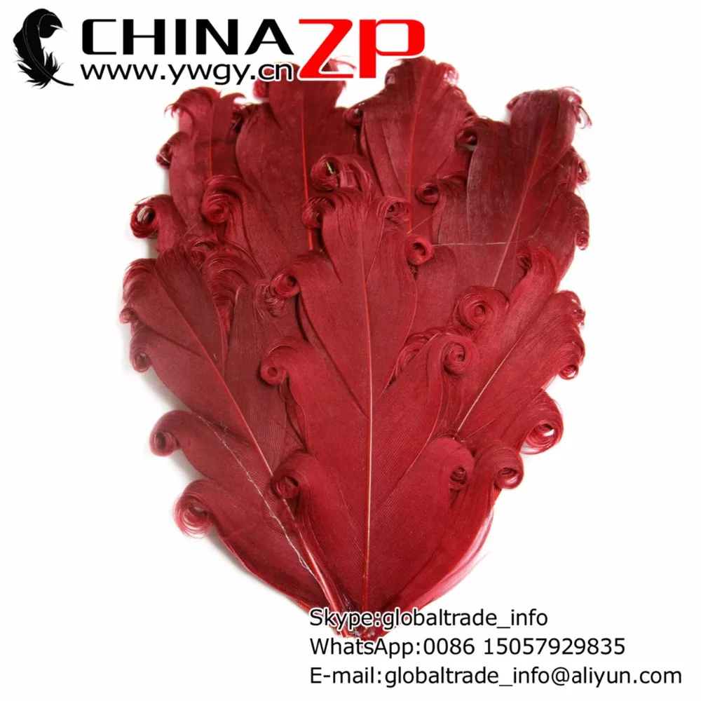 

Leading Supplier CHINAZP Factory 50pcs/lot Top Quality Dyed Cranberry Curled Goose Nagorie Feather Pad
