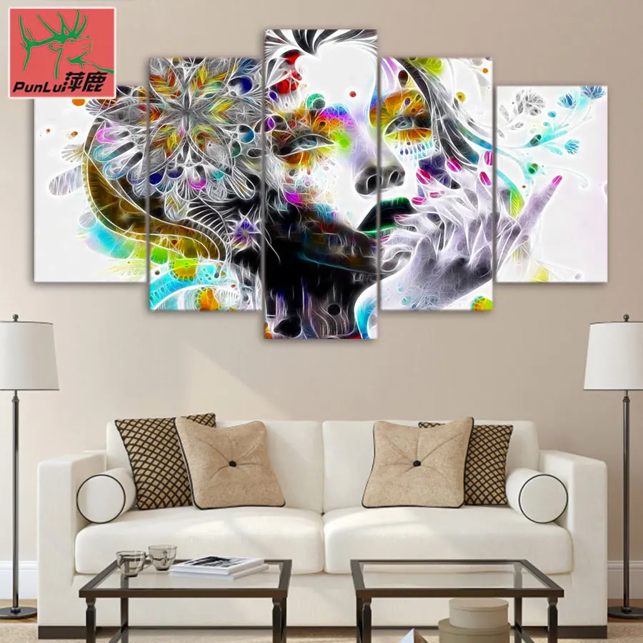 HD 5 Pieces Canvas Paintings Printed Woman Fractal Art Wall Modular Living Room Bedroom Home Decoratio | Дом и сад