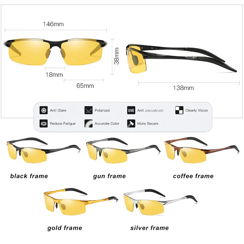 Aluminum Magnesium Photochromic Sunglasses Polarized Night Vision Glasses Men Oculos Driver Yellow Driving Glasses gafas de