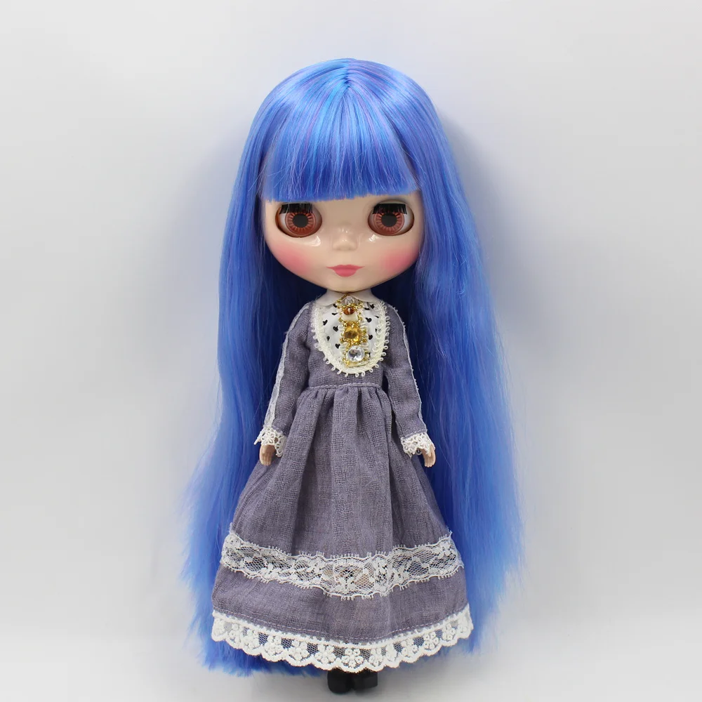 Fortune Days Обнаженная фабрика Blyth Кукла № 7216/6208 синий микс фиолетовые волосы с челкой телесный цвет кожи Нео