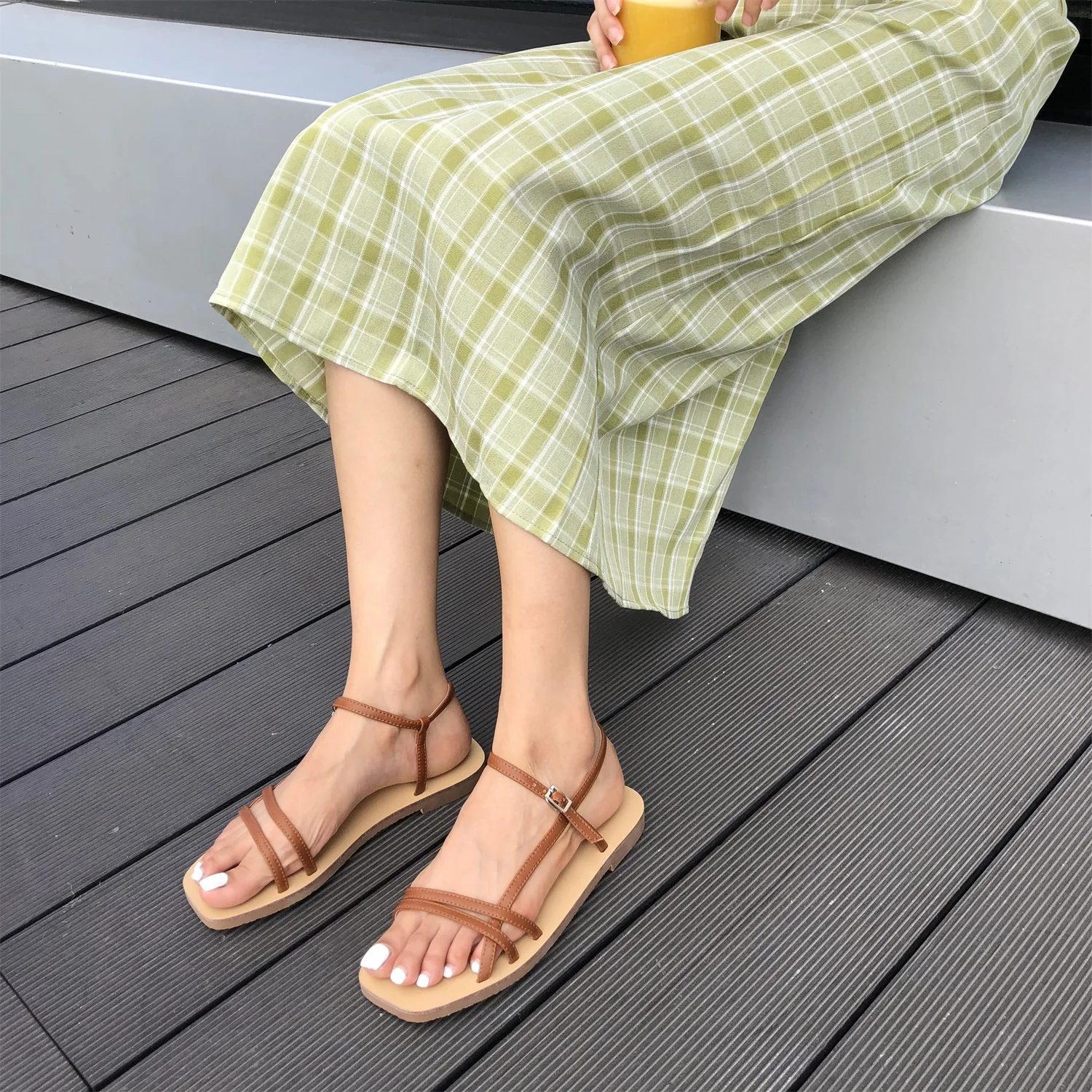 

Women Summer Sandals Roma Lace Up Peep Toe Flat Sandals Casual Platform Gladiator Slingback Sandals Narrow Band Slides Shoes