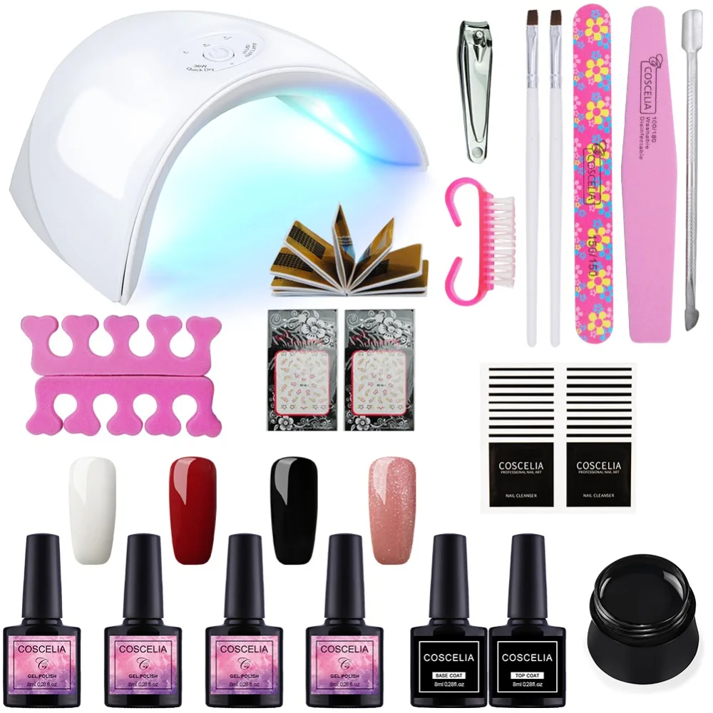 

COSCELIA Beauty Colors Nail Extension Gel Set 36W LED UV Lamp Curing Nail Gel Set Varnish Polish Nail Manicure Art Tools Kit