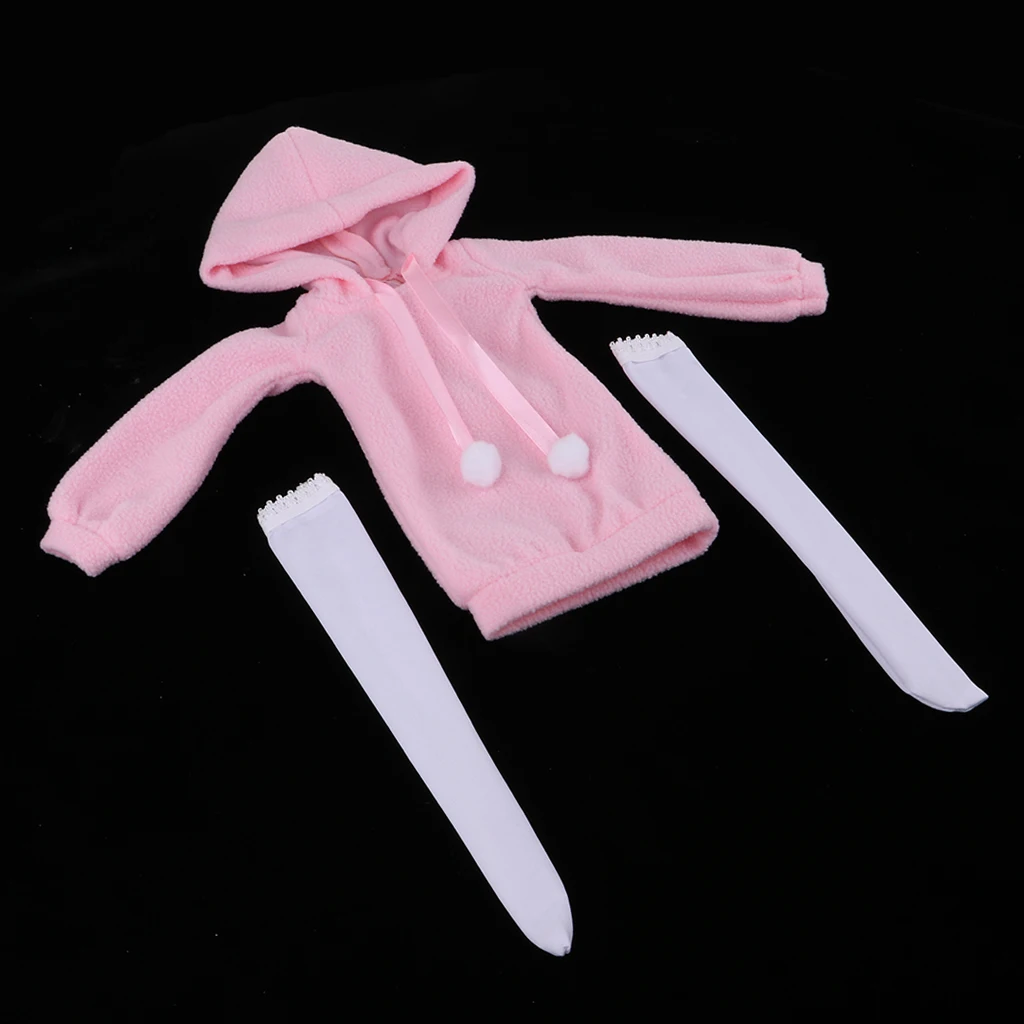 Fashion Hoodie Sweatshirt Dress with Stockings Suit for 1/3 BJD 60cm Dolls Accessories