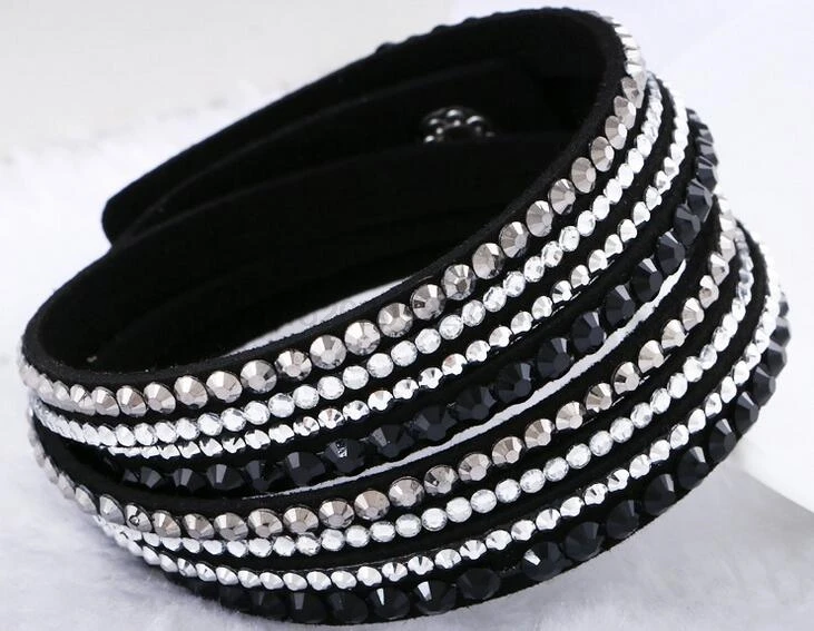 

200PCS Leather Bracelet Rhinestone Crystal Bracelet Wrap Multilayer bracelets Double Wrap Velvet Leather Rows crystal Bracelet