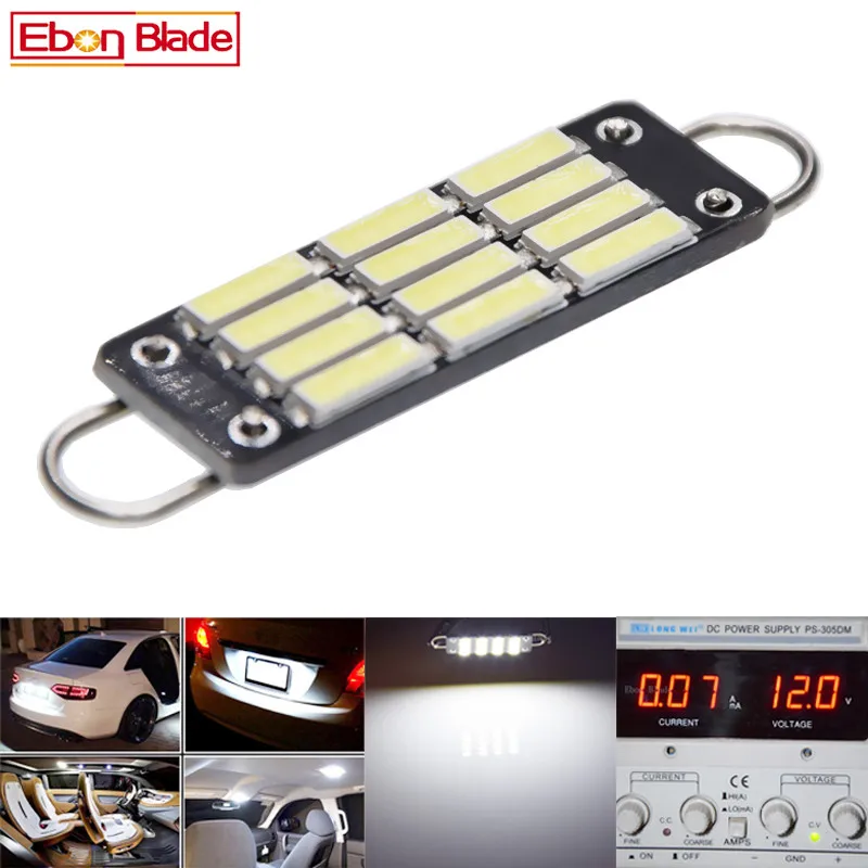 

2/4 Pcs New 44mm LED Bulbs 7020 12SMD Auto Interior Festoon Dome Map Reading Light License Plate Trunk Door Lamp White 12V DC