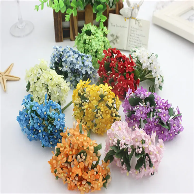 

12PCS Mini Fabric Cherry Plum Blossom Artificial Silk Baby Breath Floral Bouquet,Table Arrangements Weddding Decorations
