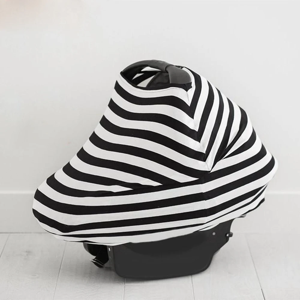 3 in 1 Infant Striped Car Seat Cover Nursing Cover Car Seat Canopy Shopping Cart Covers