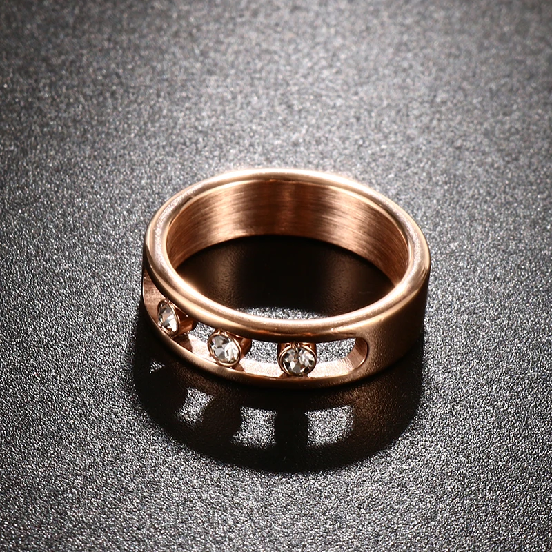 Модные кольца из нержавеющей стали для женщин и мужчин, CZ Стразы для женщин, розовое золото, кольцо на палец, свадебные, Обручальные, вечерние, ювелирные изделия