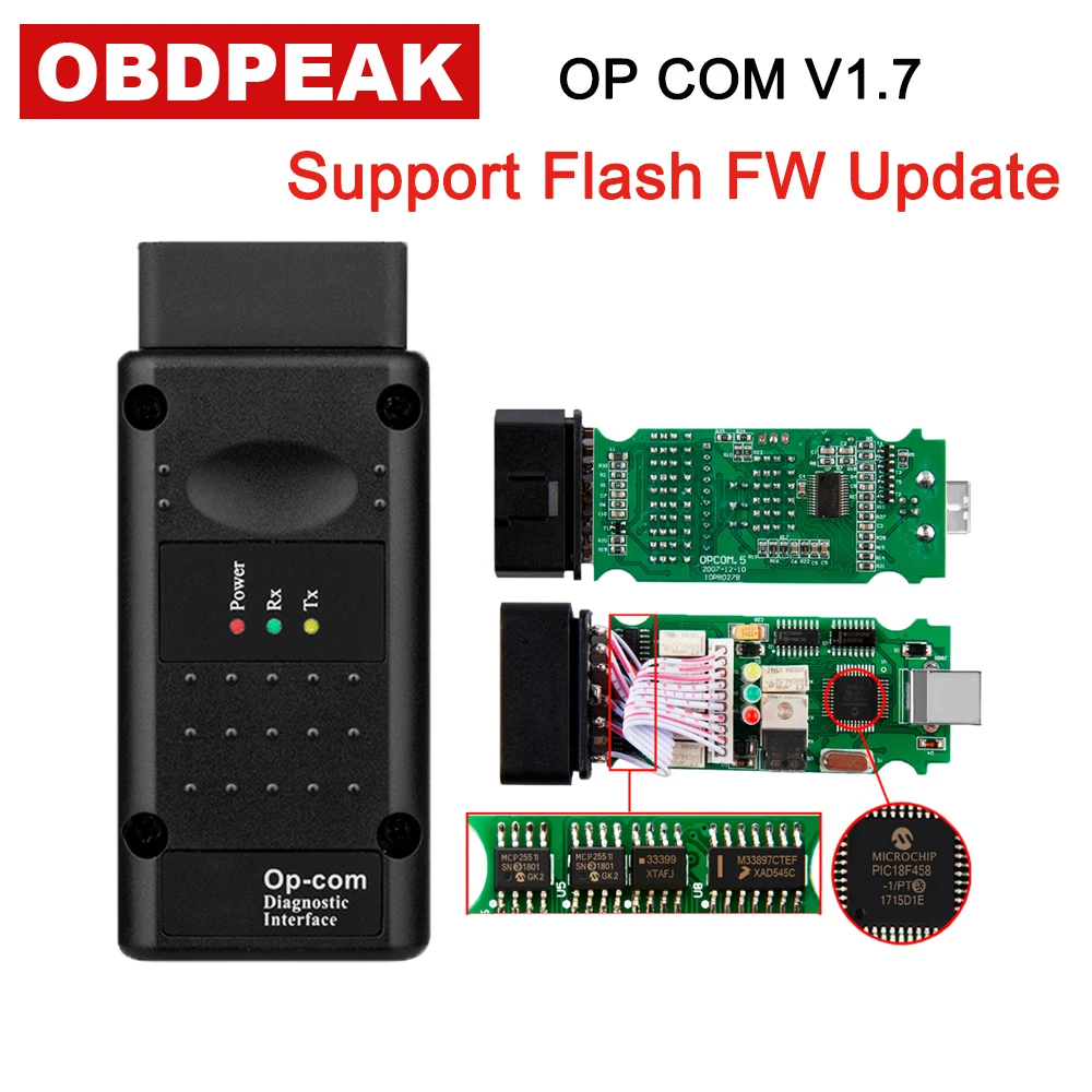 OPCOM V1.7 with realPIC18F458 FTDI op com OBD2 Auto Diagnostic tool for Opel op com CAN BUS V1.7 can be flash update Firmware A+ op com car vehicle diagnostic tool black