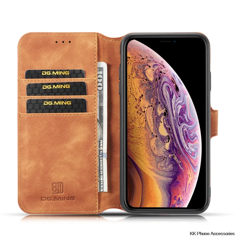 DG.MING Vintage PU Leather Case For iPhone XS Max 11 12 XR Flip Stand Card Slot Magnets Cover For iPhone 7 8 6 6S Plus 8 7 Cases phone cases for iphone 8