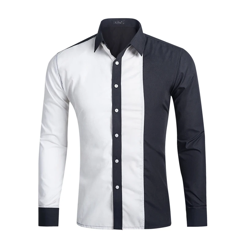 

Fashion Men Shirt Black White Dress Shirt Long Sleeve Slim Fit Camisa Masculina Casual Male Hawaiian Shirts j2